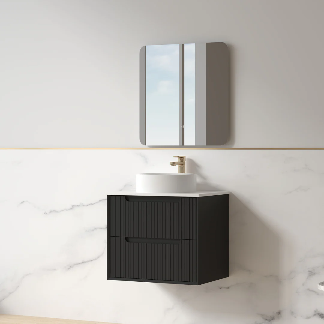 Fiora 600mm Matte Black Fluted Wall Hung Vanity - Image 2