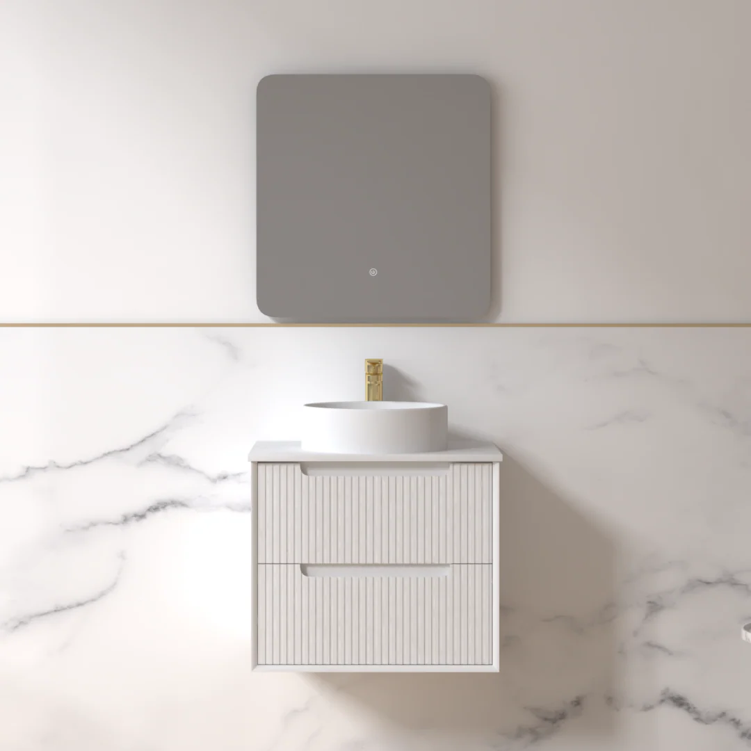Fiora 600mm Matte White Fluted Wall Hung Vanity