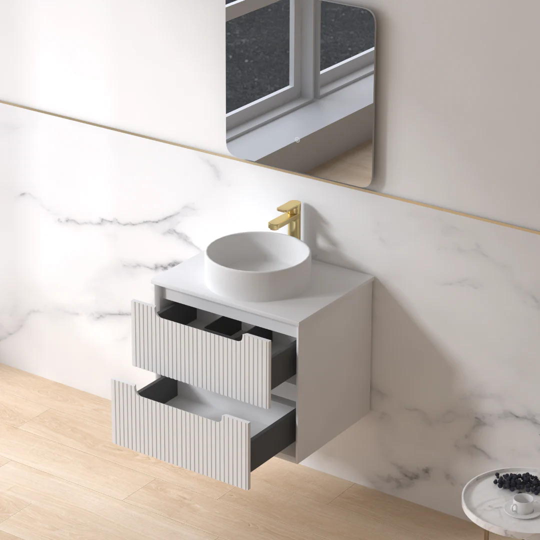 Fiora 600mm Matte White Fluted Wall Hung Vanity - Image 3