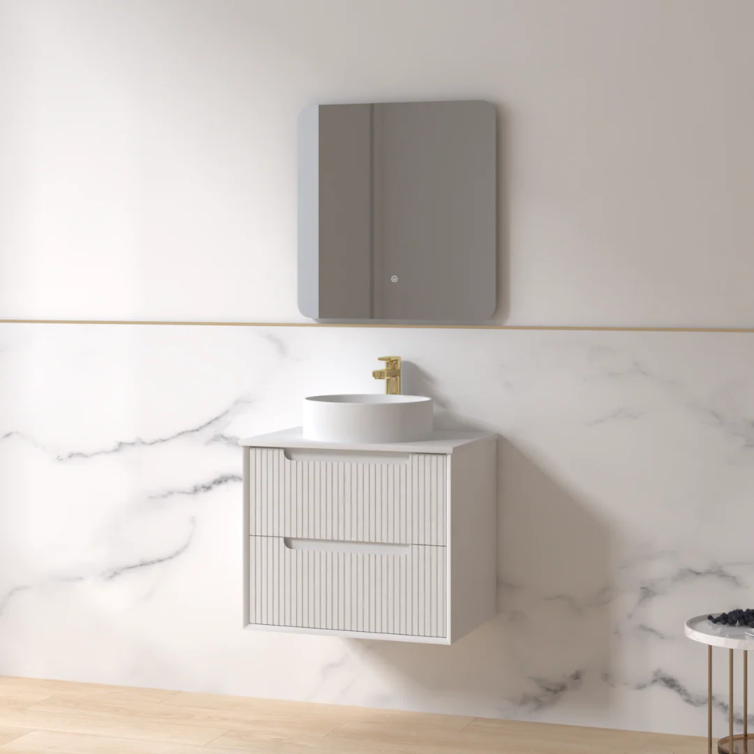 Fiora 600mm Matte White Fluted Wall Hung Vanity - Image 4