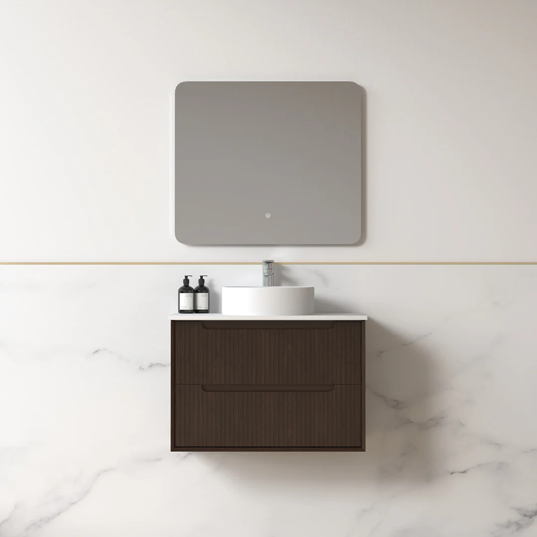 Fiora 750mm Alder Walnut Fluted Wall Hung Vanity