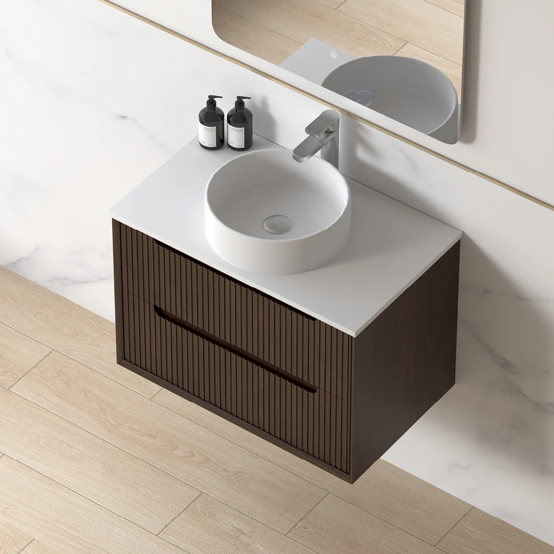 Fiora 750mm Alder Walnut Fluted Wall Hung Vanity - Image 2