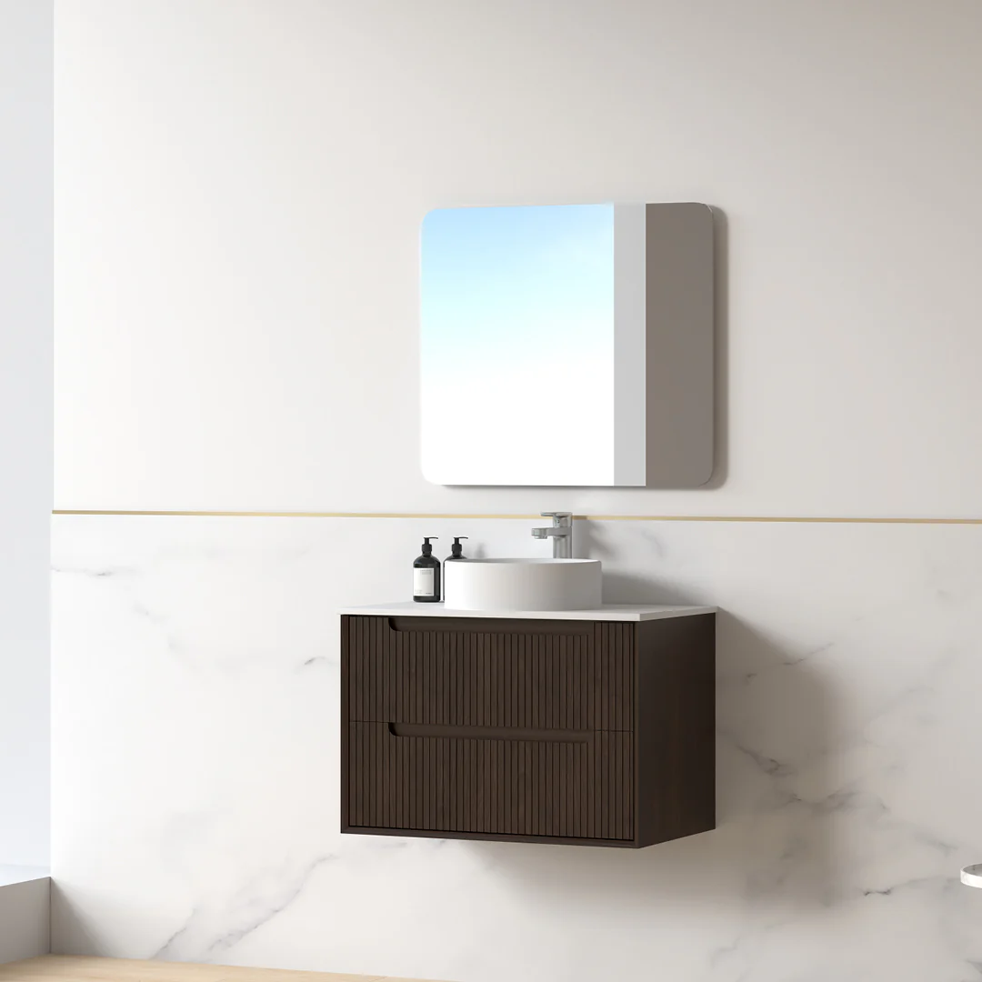 Fiora 750mm Alder Walnut Fluted Wall Hung Vanity - Image 3