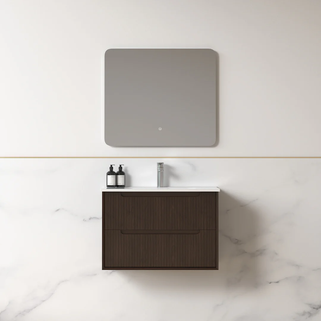 Fiora 750mm Alder Walnut Fluted Wall Hung Vanity - Image 5