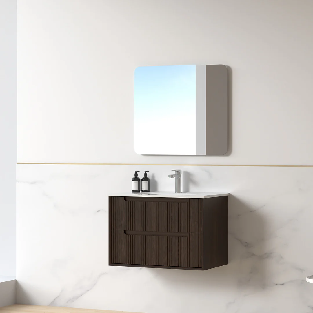 Fiora 750mm Alder Walnut Fluted Wall Hung Vanity - Image 7