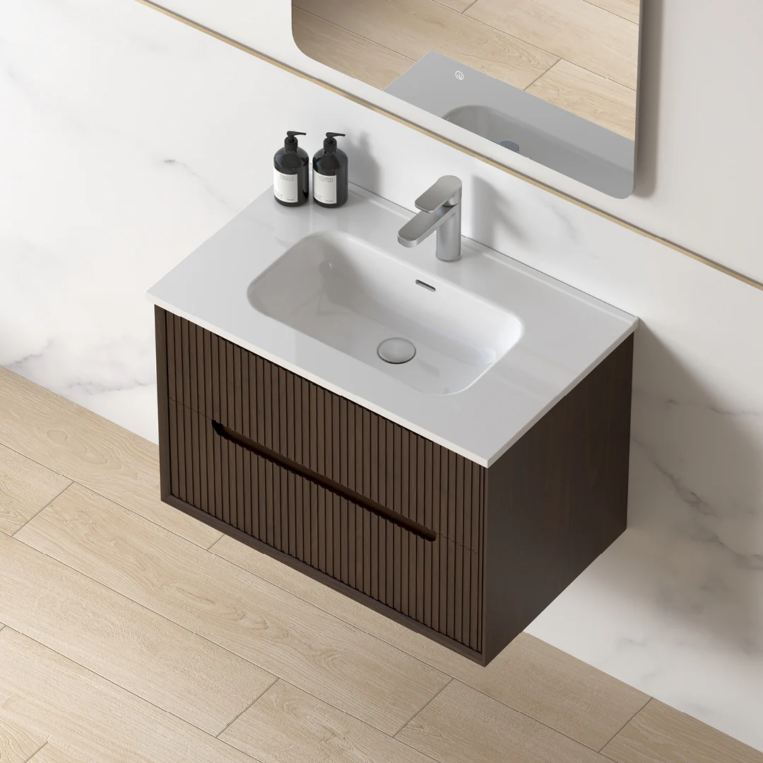 Fiora 750mm Alder Walnut Fluted Wall Hung Vanity - Image 8