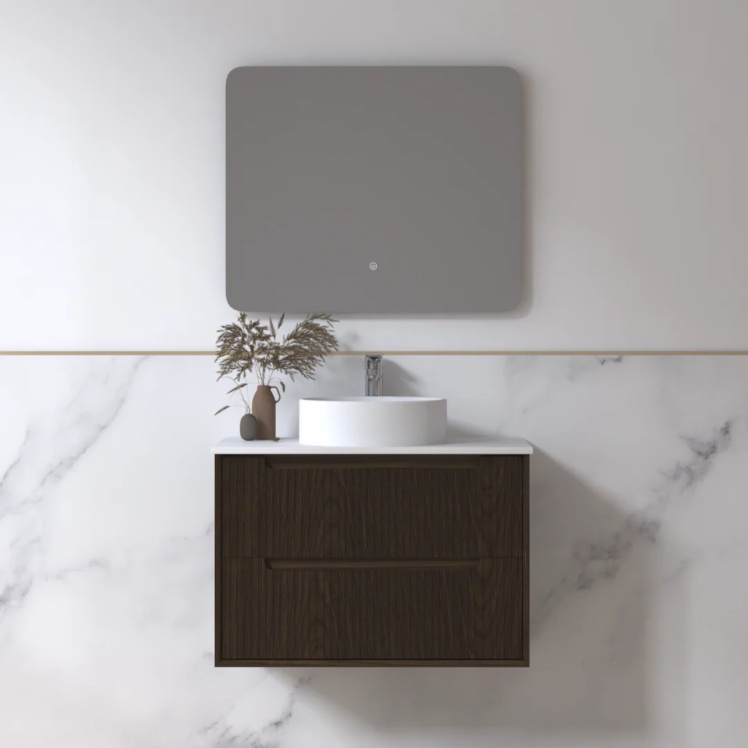 Fiora 750mm Black Walnut Fluted Wall Hung Vanity