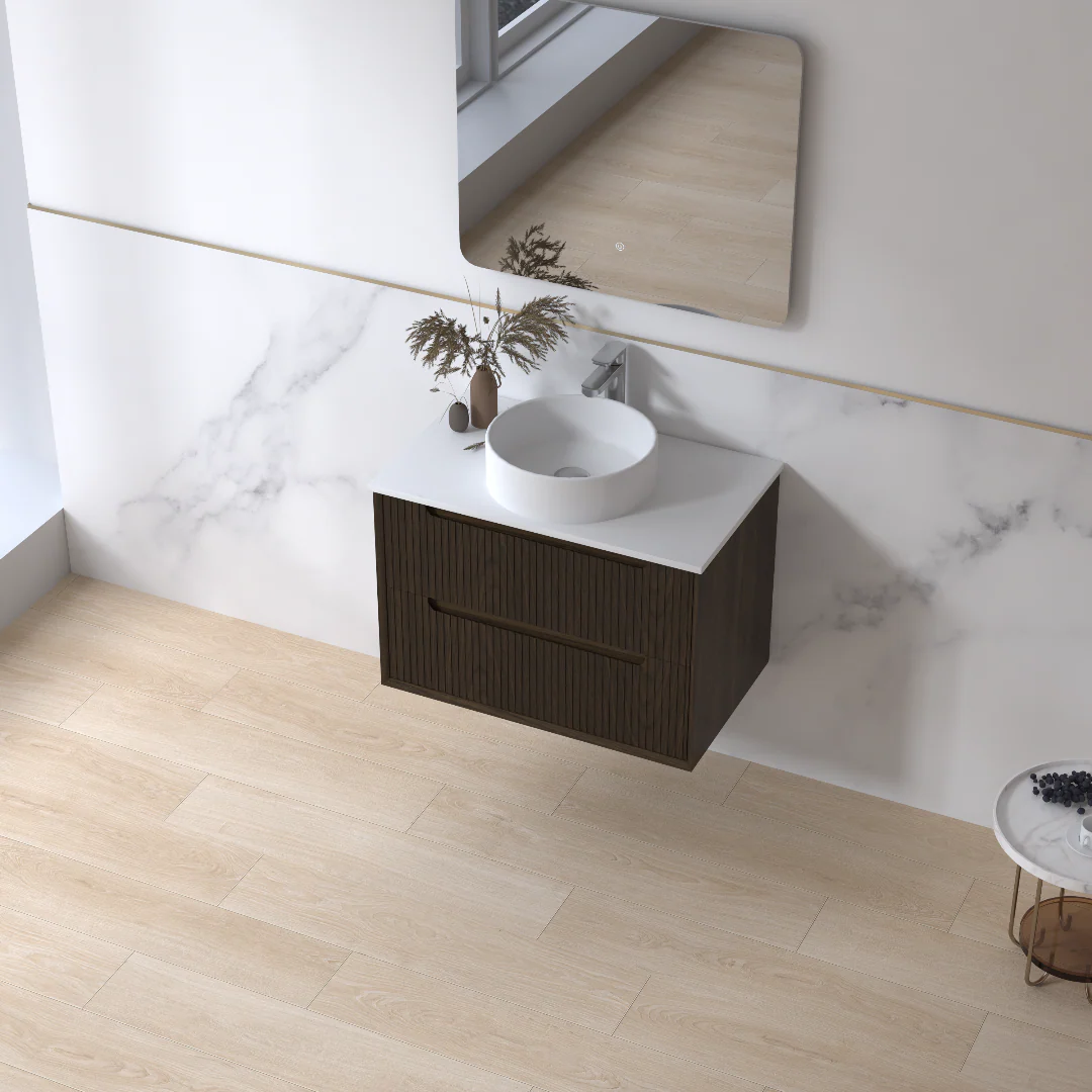 Fiora 750mm Black Walnut Fluted Wall Hung Vanity - Image 3