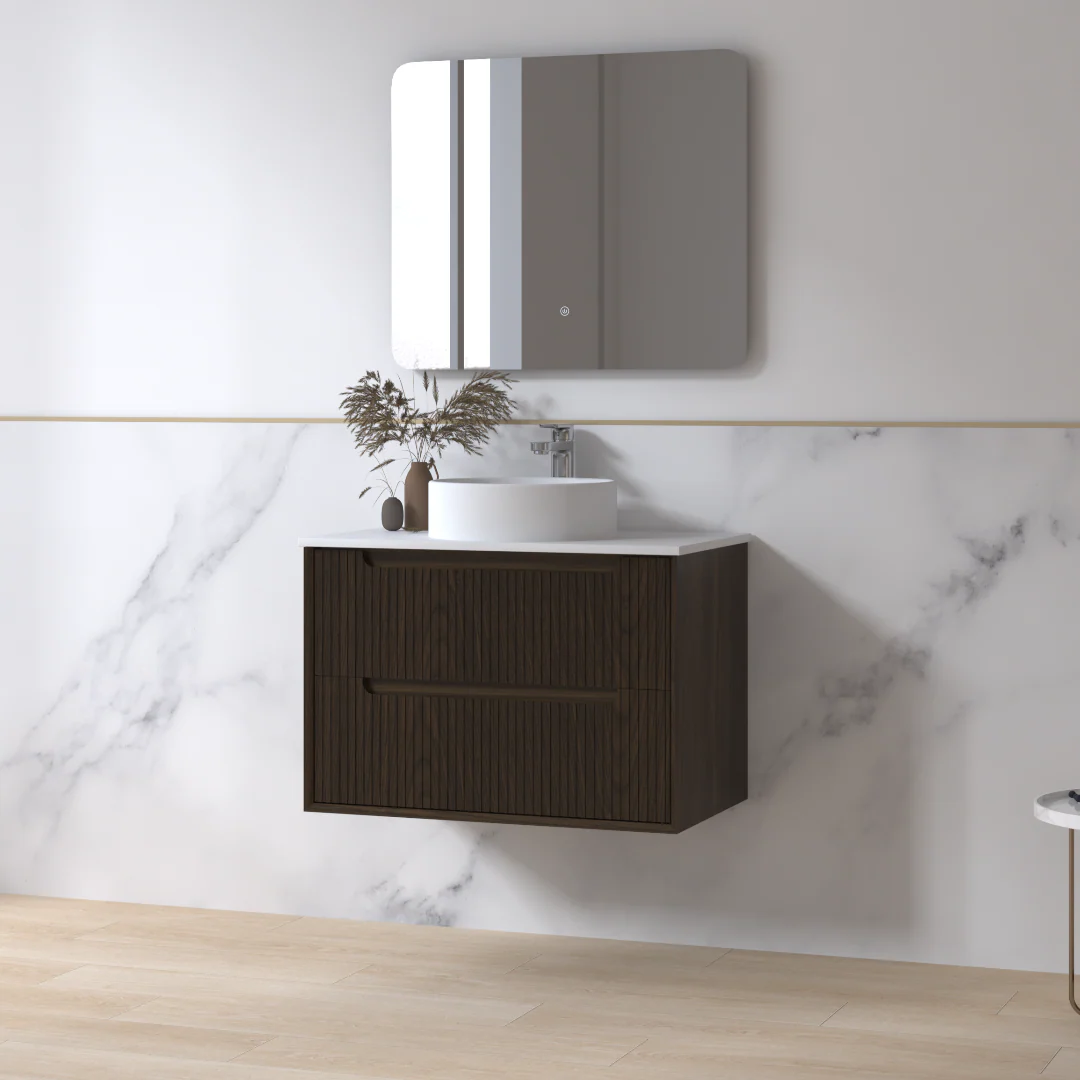 Fiora 750mm Black Walnut Fluted Wall Hung Vanity - Image 4