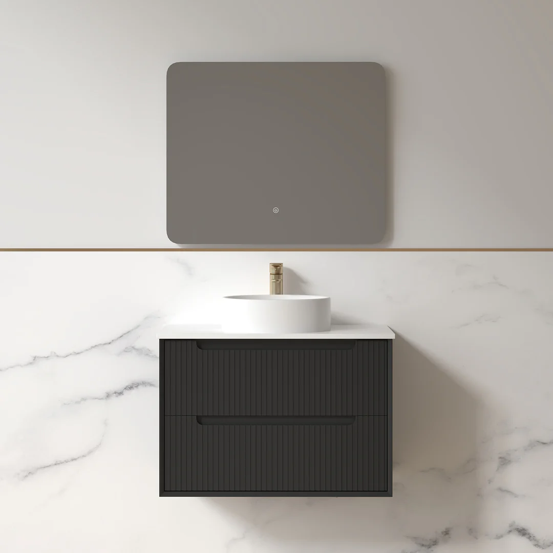 Fiora 750mm Matte Black Fluted Wall Hung Vanity