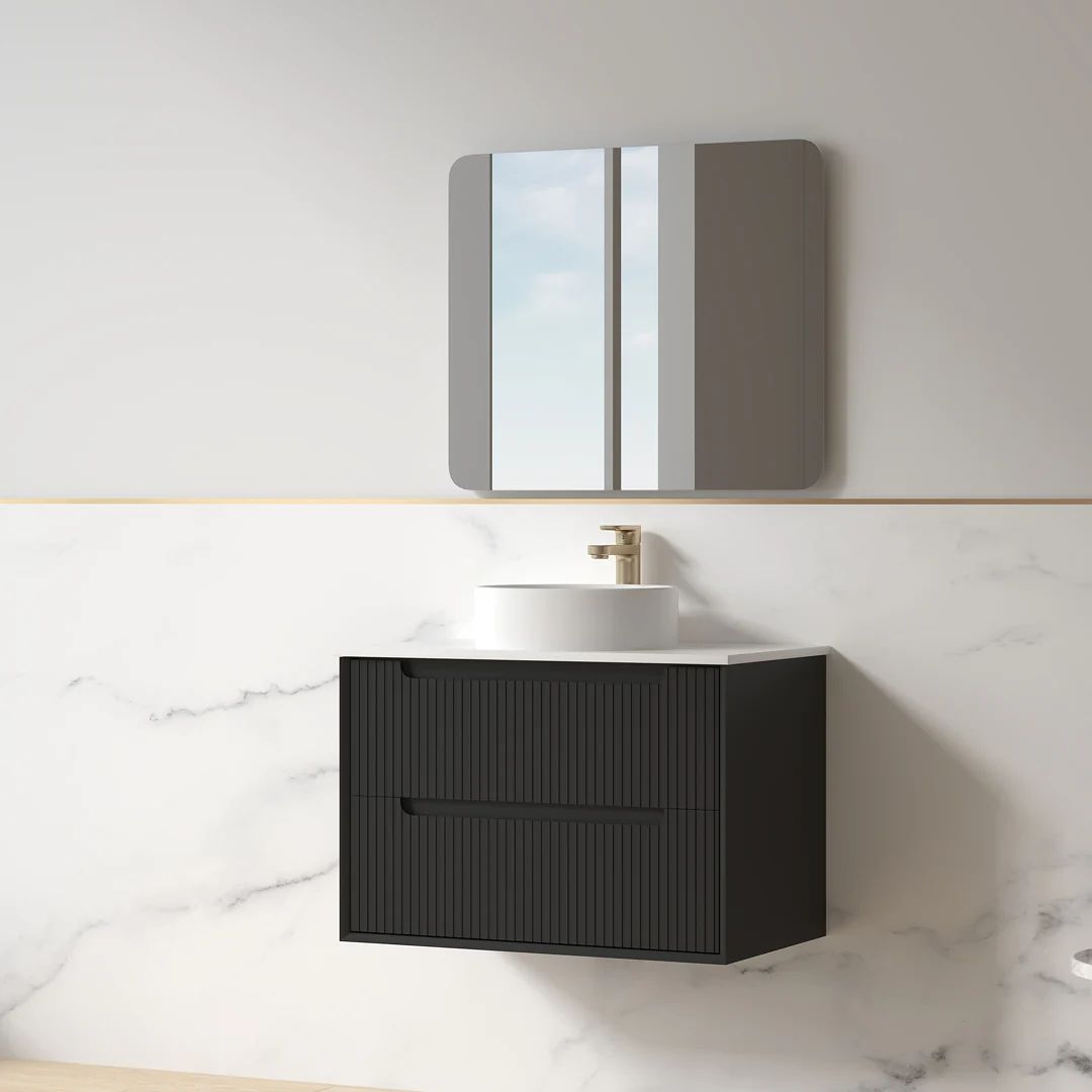 Fiora 750mm Matte Black Fluted Wall Hung Vanity - Image 2