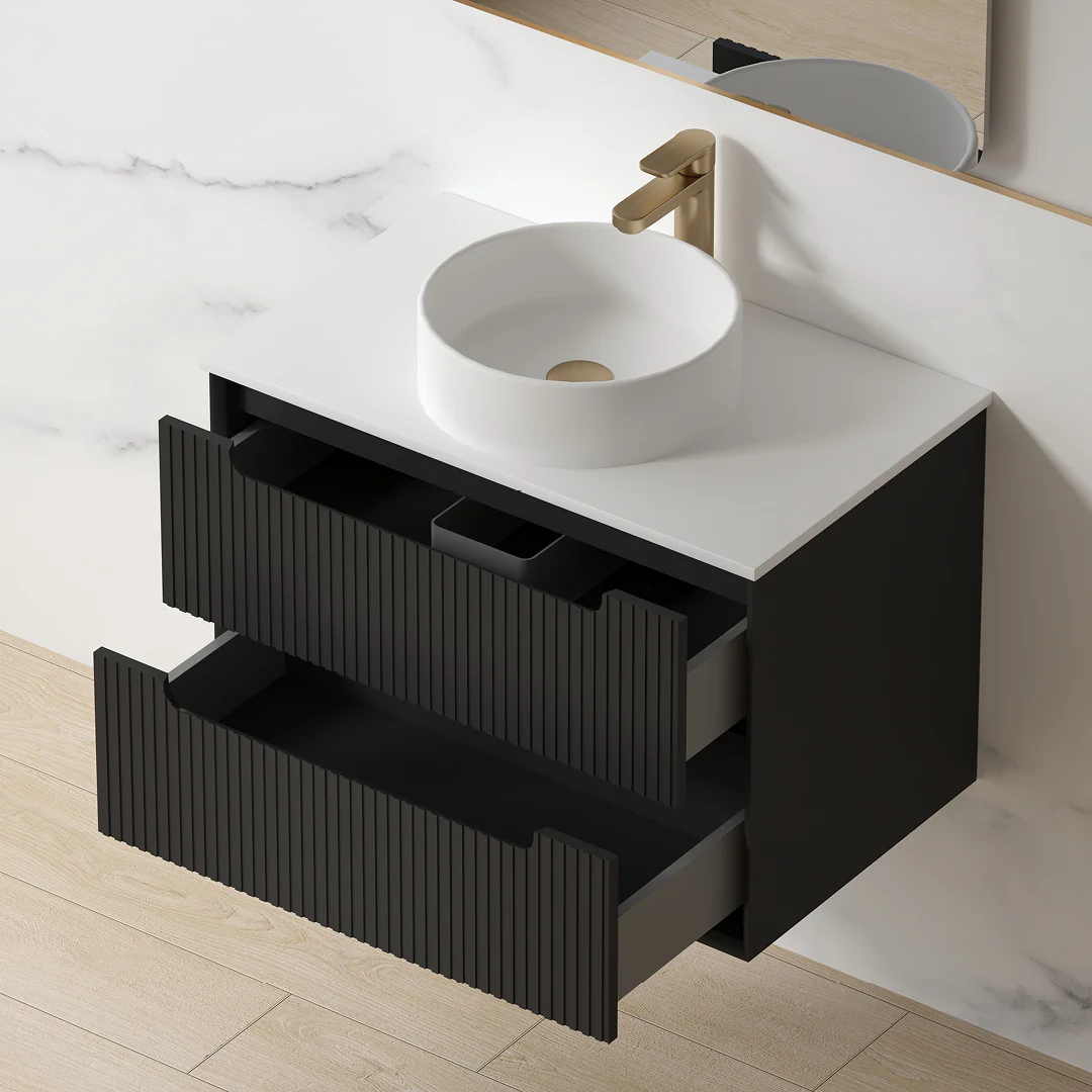 Fiora 750mm Matte Black Fluted Wall Hung Vanity - Image 3