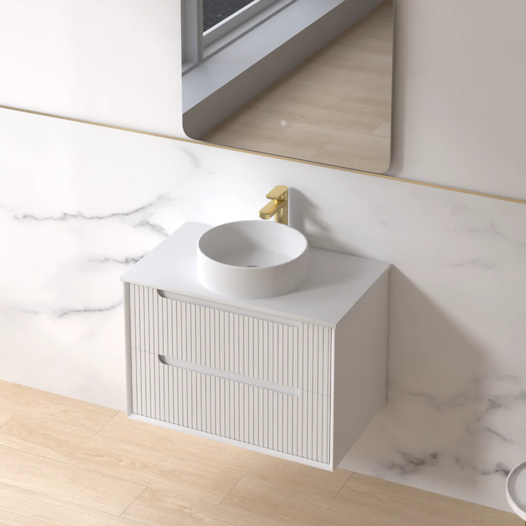 Fiora 750mm Matte White Fluted Wall Hung Vanity - Image 2