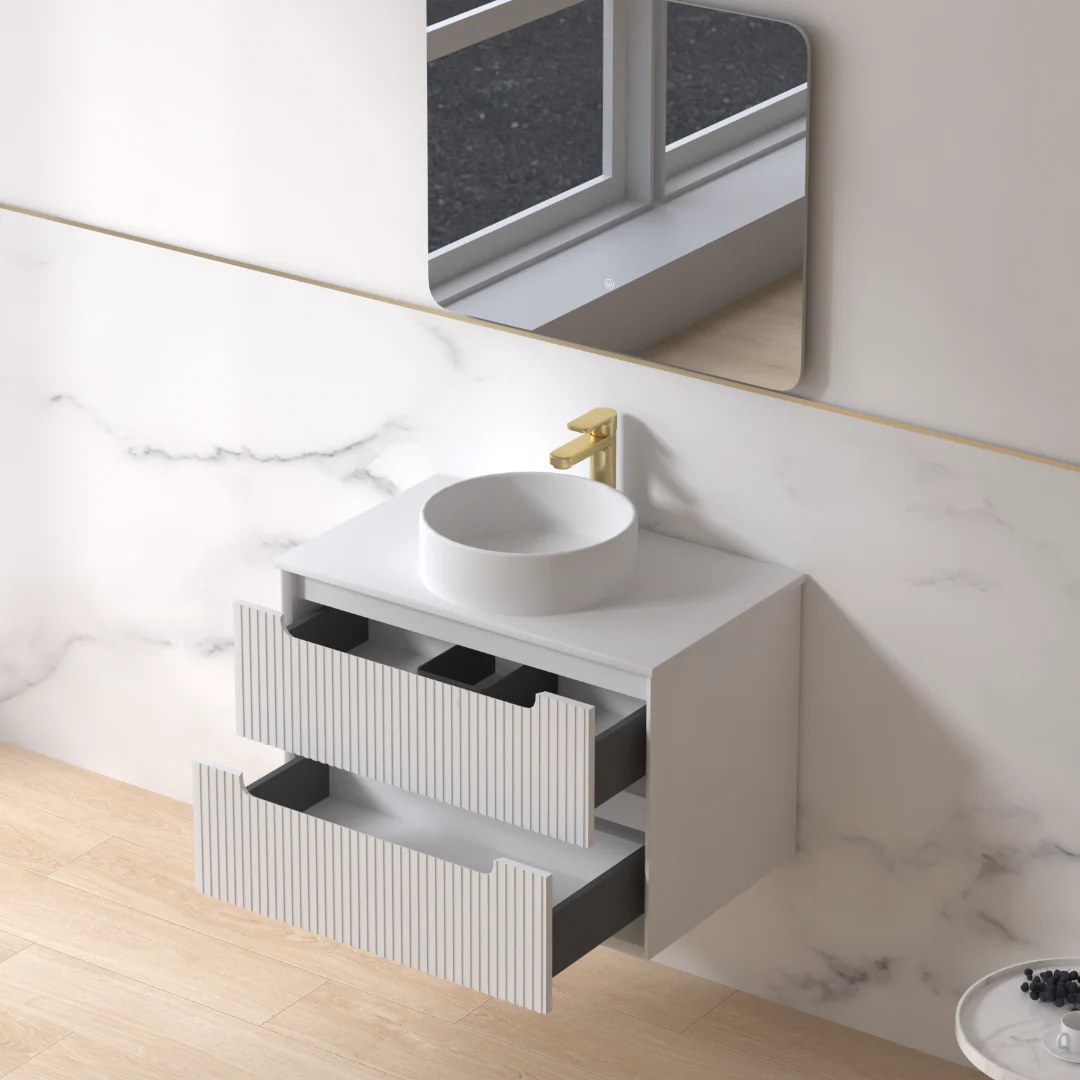 Fiora 750mm Matte White Fluted Wall Hung Vanity - Image 3