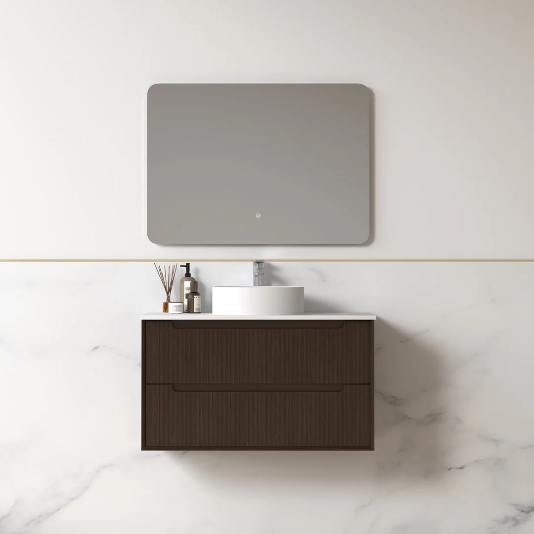 Fiora 900mm Alder Walnut Fluted Wall Hung Vanity