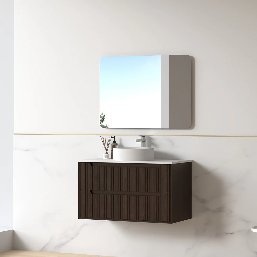 Fiora 900mm Alder Walnut Fluted Wall Hung Vanity - Image 3
