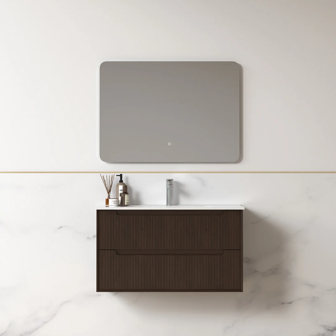 Fiora 900mm Alder Walnut Fluted Wall Hung Vanity - Image 5