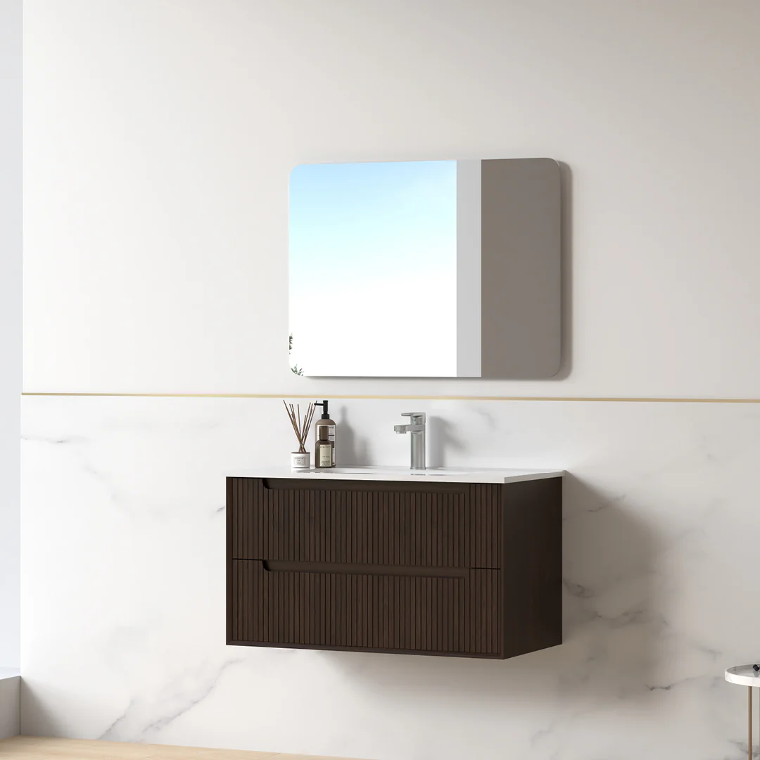 Fiora 900mm Alder Walnut Fluted Wall Hung Vanity - Image 8
