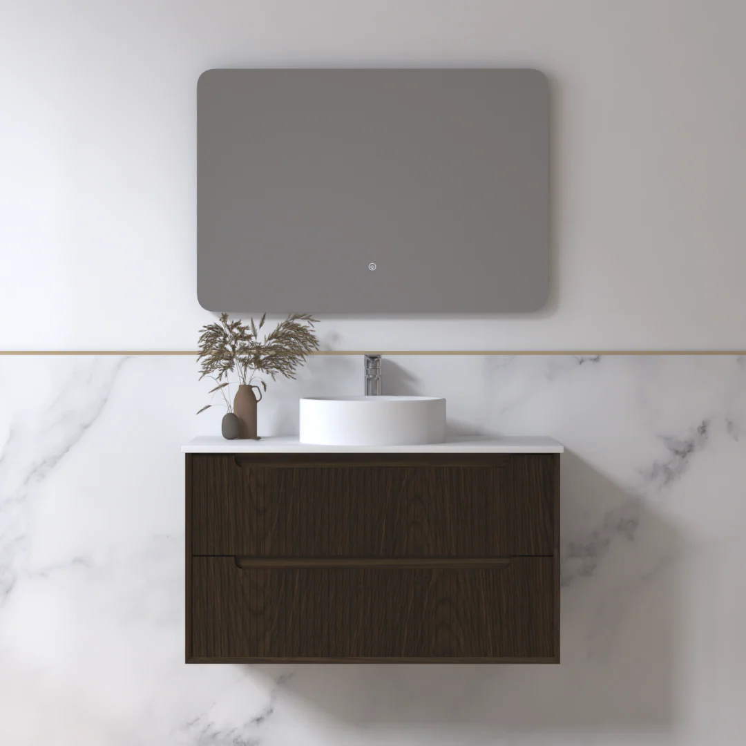 Fiora 900mm Black Walnut Fluted Wall Hung Vanity