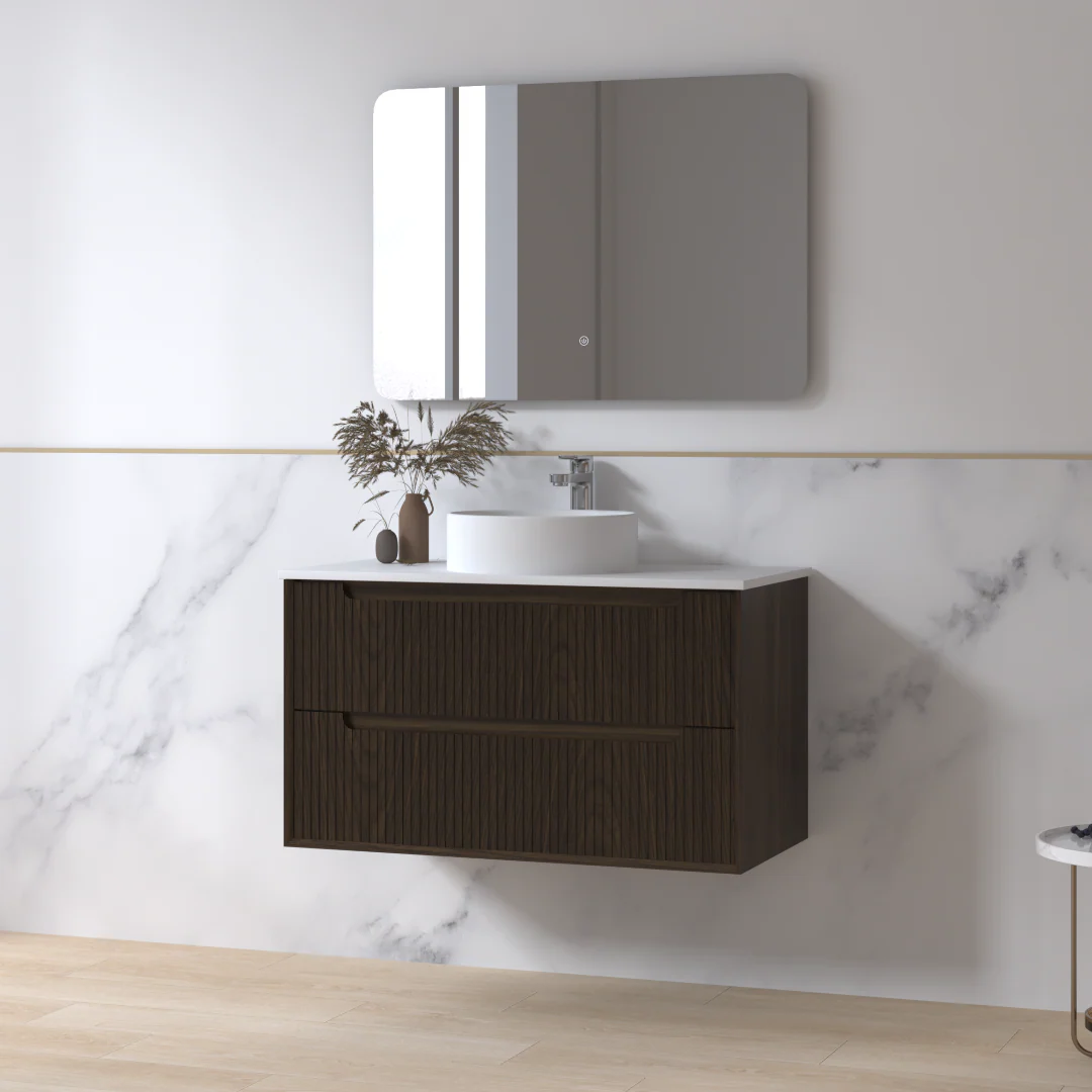 Fiora 900mm Black Walnut Fluted Wall Hung Vanity - Image 4
