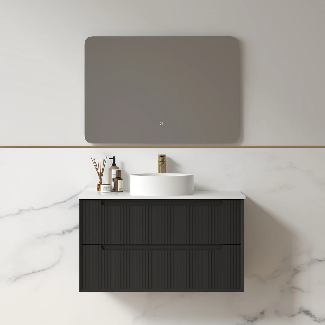 Fiora 900mm Matte Black Fluted Wall Hung Vanity