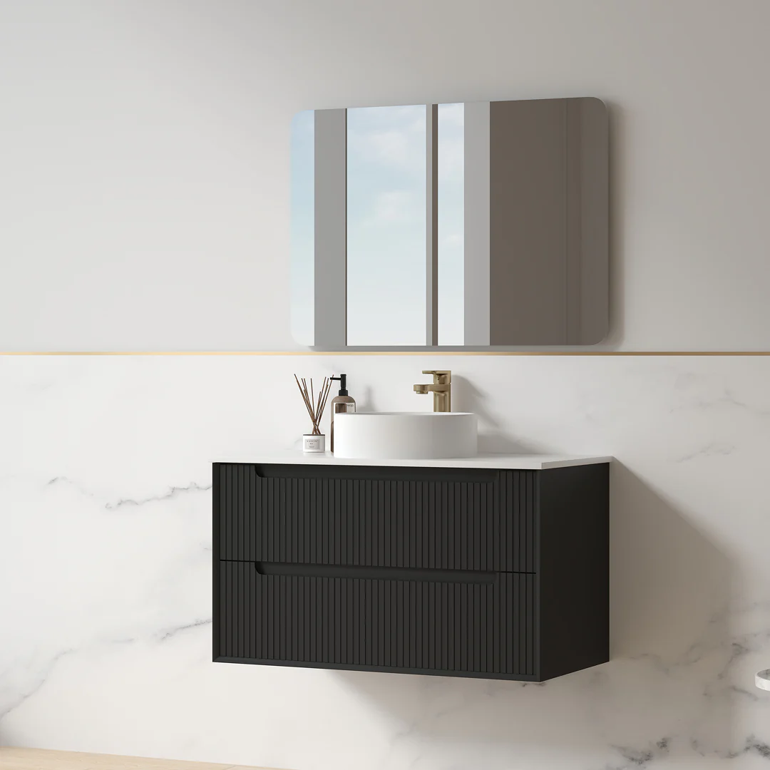 Fiora 900mm Matte Black Fluted Wall Hung Vanity - Image 3
