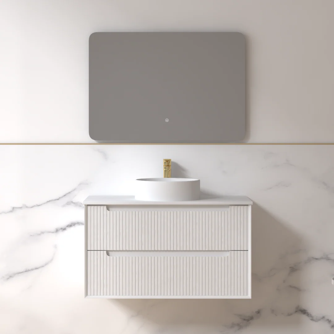 Fiora 900mm Matte White Fluted Wall Hung Vanity