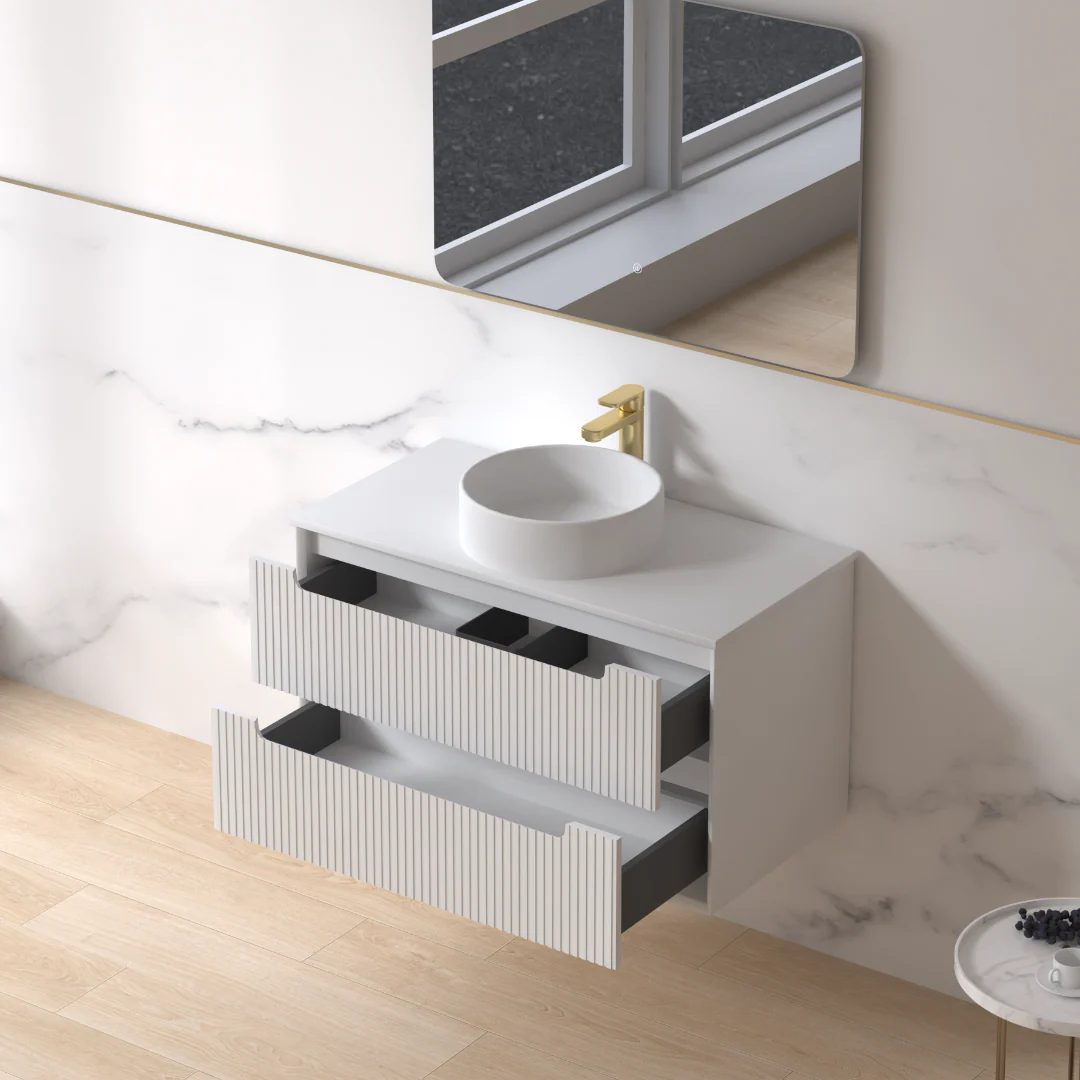 Fiora 900mm Matte White Fluted Wall Hung Vanity - Image 2