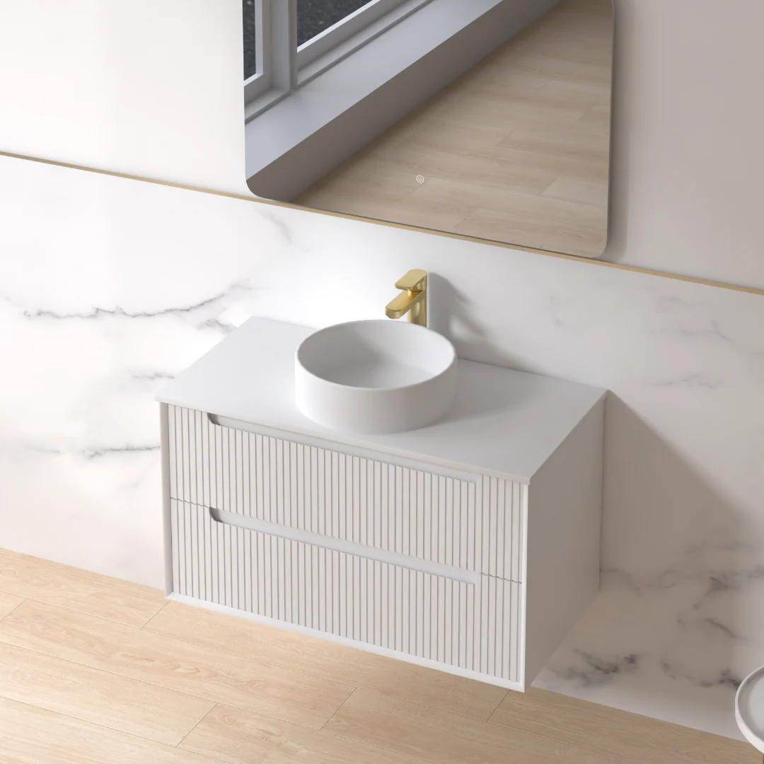 Fiora 900mm Matte White Fluted Wall Hung Vanity - Image 3