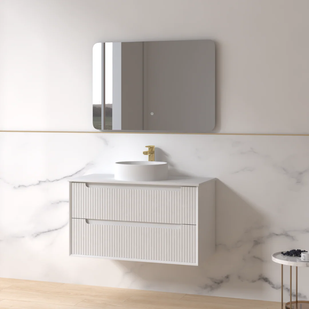 Fiora 900mm Matte White Fluted Wall Hung Vanity - Image 4