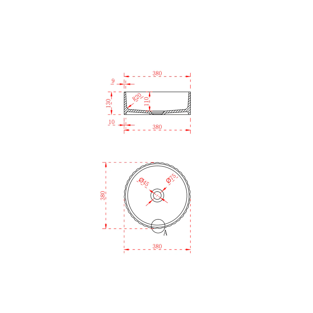 Flora 380mm Matte White Fluted Solid Surface Stone Round Above Counter Basin - Image 4