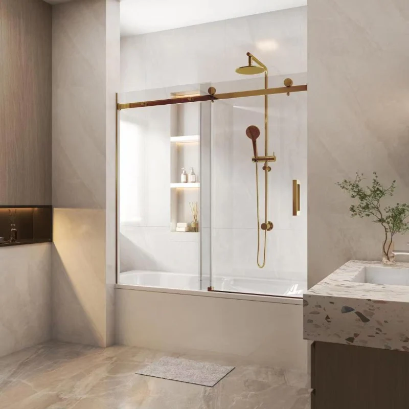 Frameless Adjustable Over Bath Wall to Wall Sliding Shower Screen - Image 2