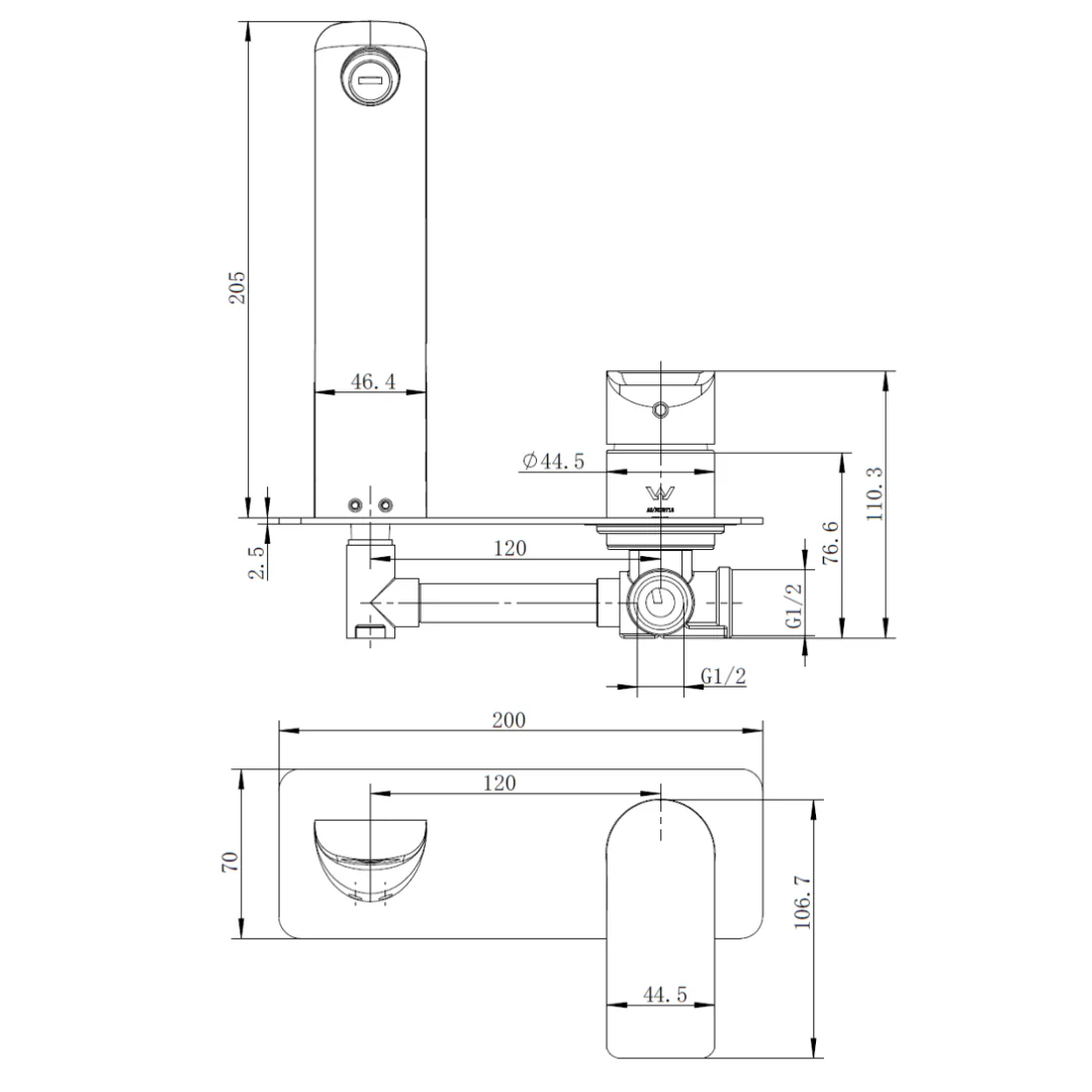 Glamour Brushed Nickel Wall Basin Mixer & Bath Spout - Image 2