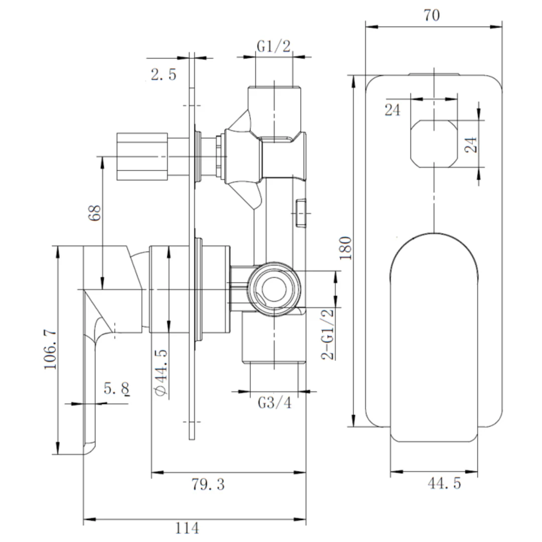 Glamour Brushed Nickel Wall Diverter Mixer - Image 2