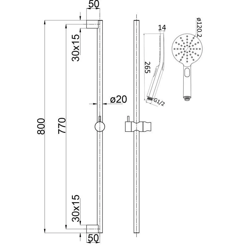 Hali Brushed Gold Round Shower Rail - Image 2