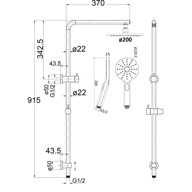 Hali Brushed Nickel Multifunction Shower Rail Set - Image 2