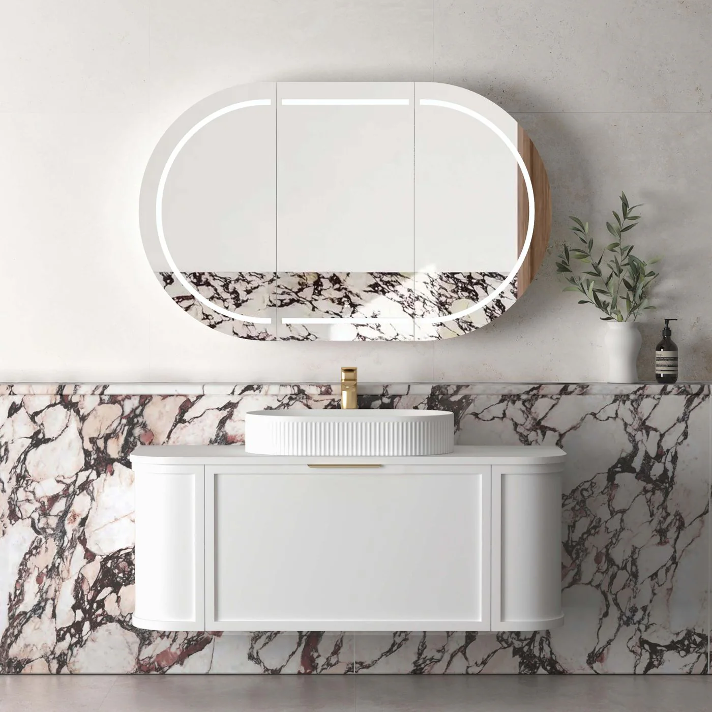 Hampshire 1200mm Curved Matte White Wall Hung Vanity