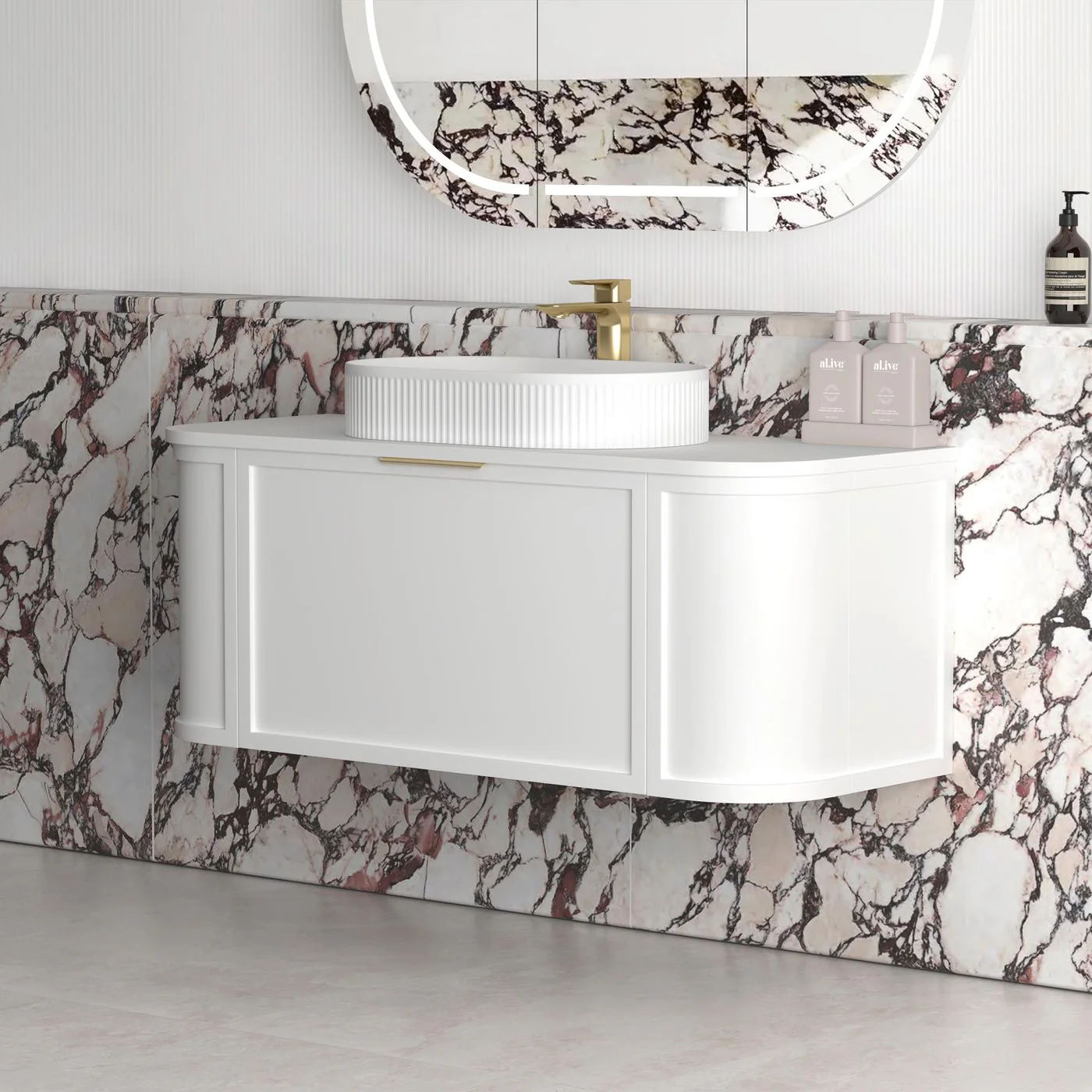 Hampshire 1200mm Curved Matte White Wall Hung Vanity - Image 2