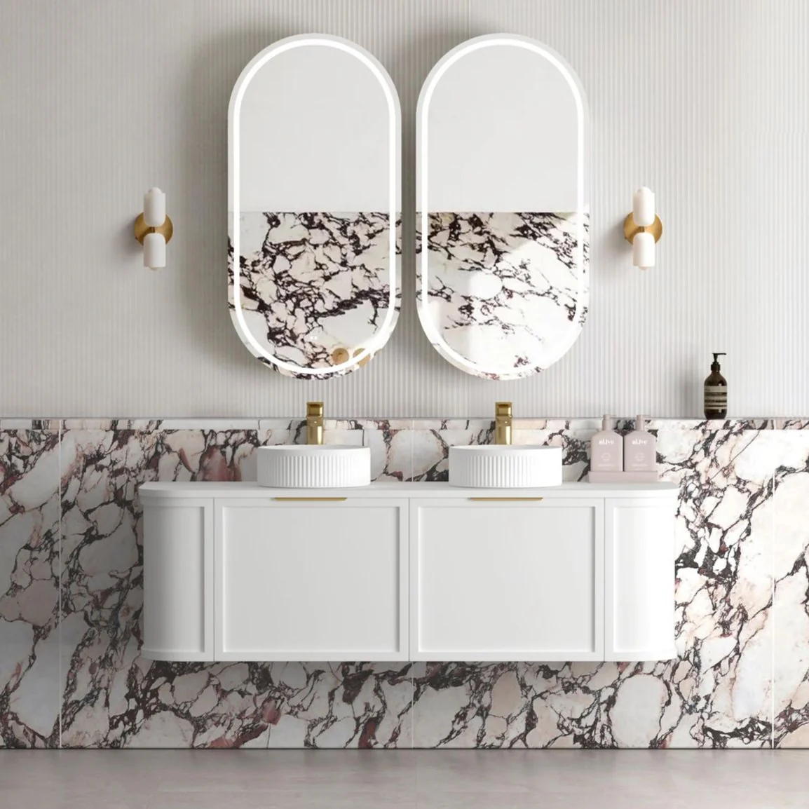 Hampshire 1500mm Curved Double Matte White Wall Hung Vanity