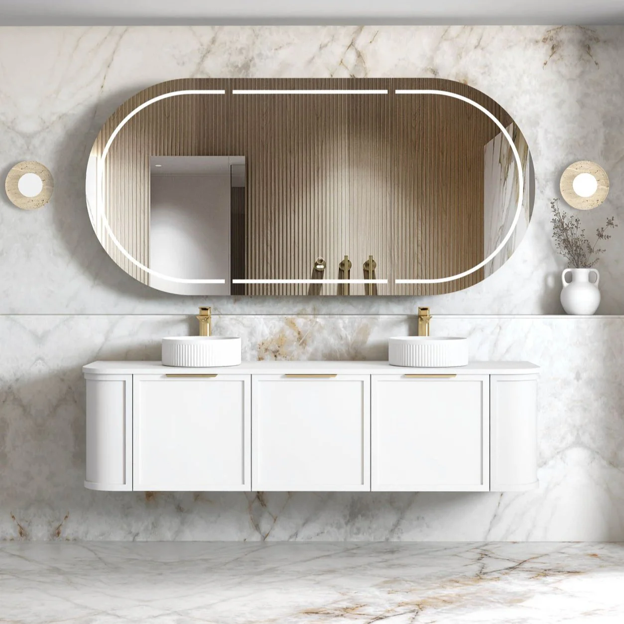 Hampshire 1800mm Curved Double Matte White Wall Hung Vanity