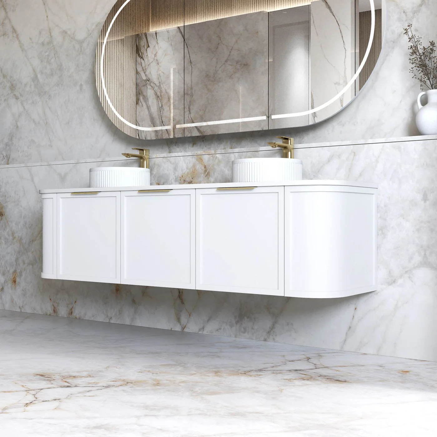 Hampshire 1800mm Curved Double Matte White Wall Hung Vanity - Image 2
