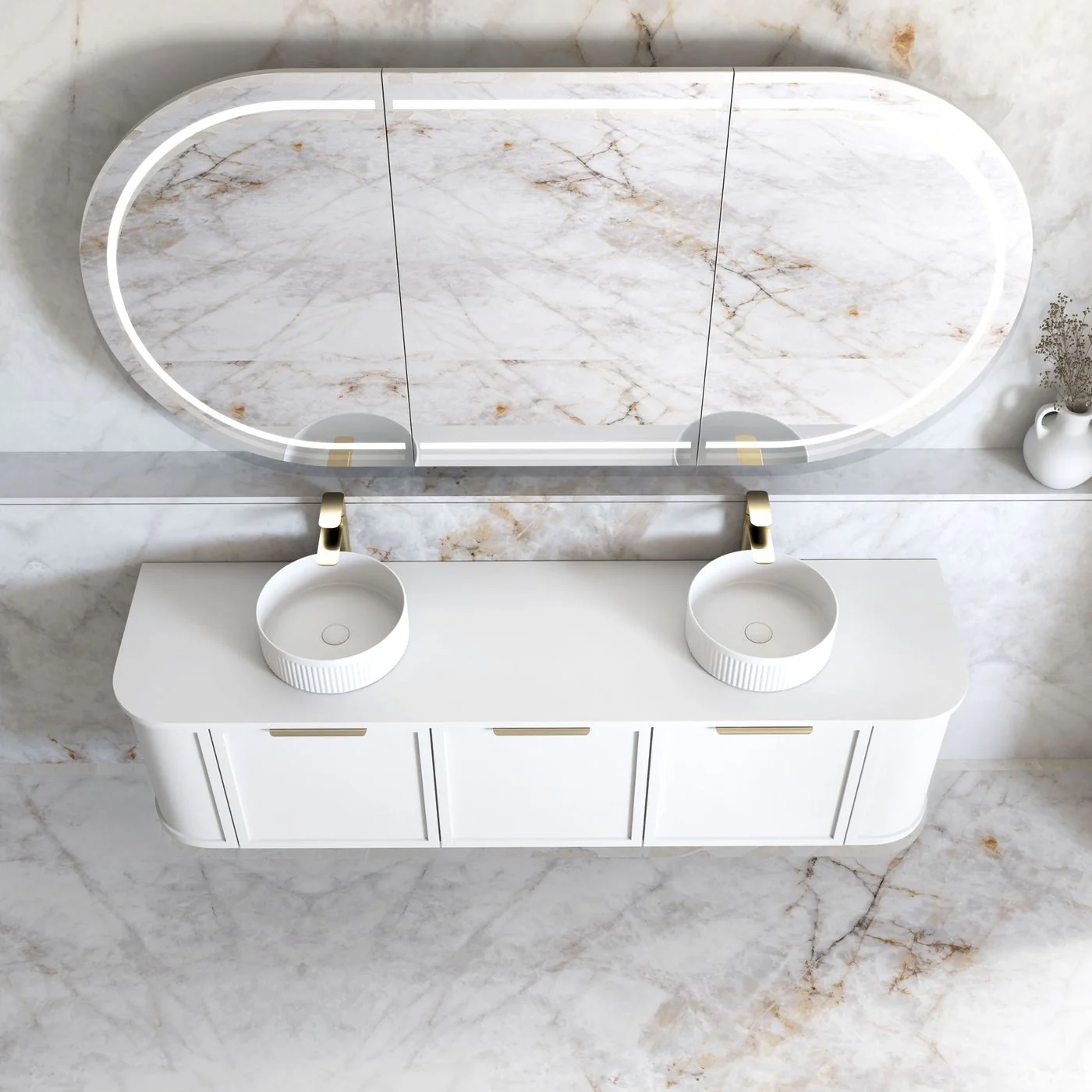 Hampshire 1800mm Curved Double Matte White Wall Hung Vanity - Image 4