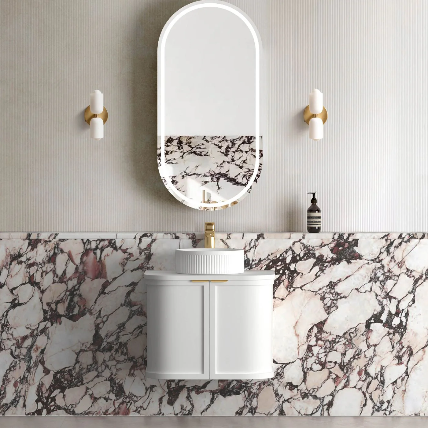 Hampshire 600mm Curved Matte White Wall Hung Vanity