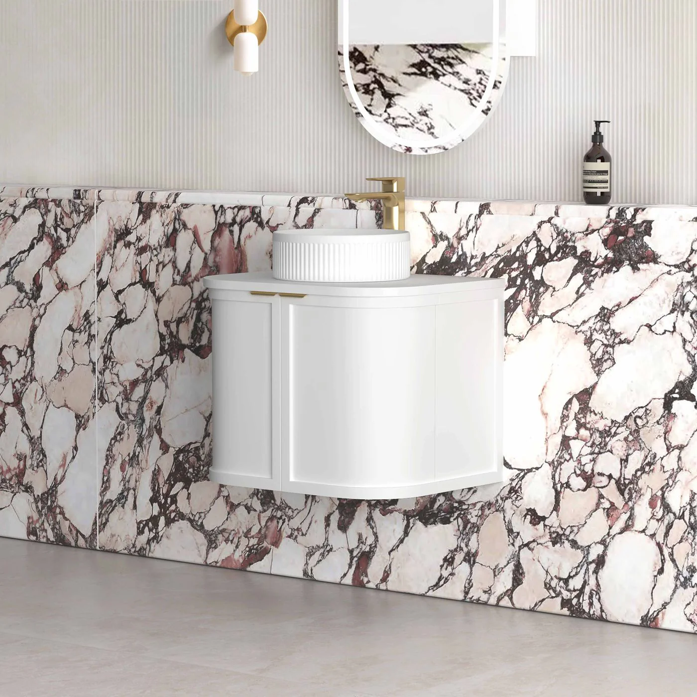 Hampshire 600mm Curved Matte White Wall Hung Vanity - Image 2