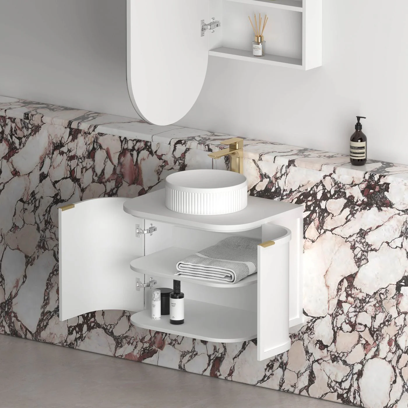 Hampshire 600mm Curved Matte White Wall Hung Vanity - Image 3