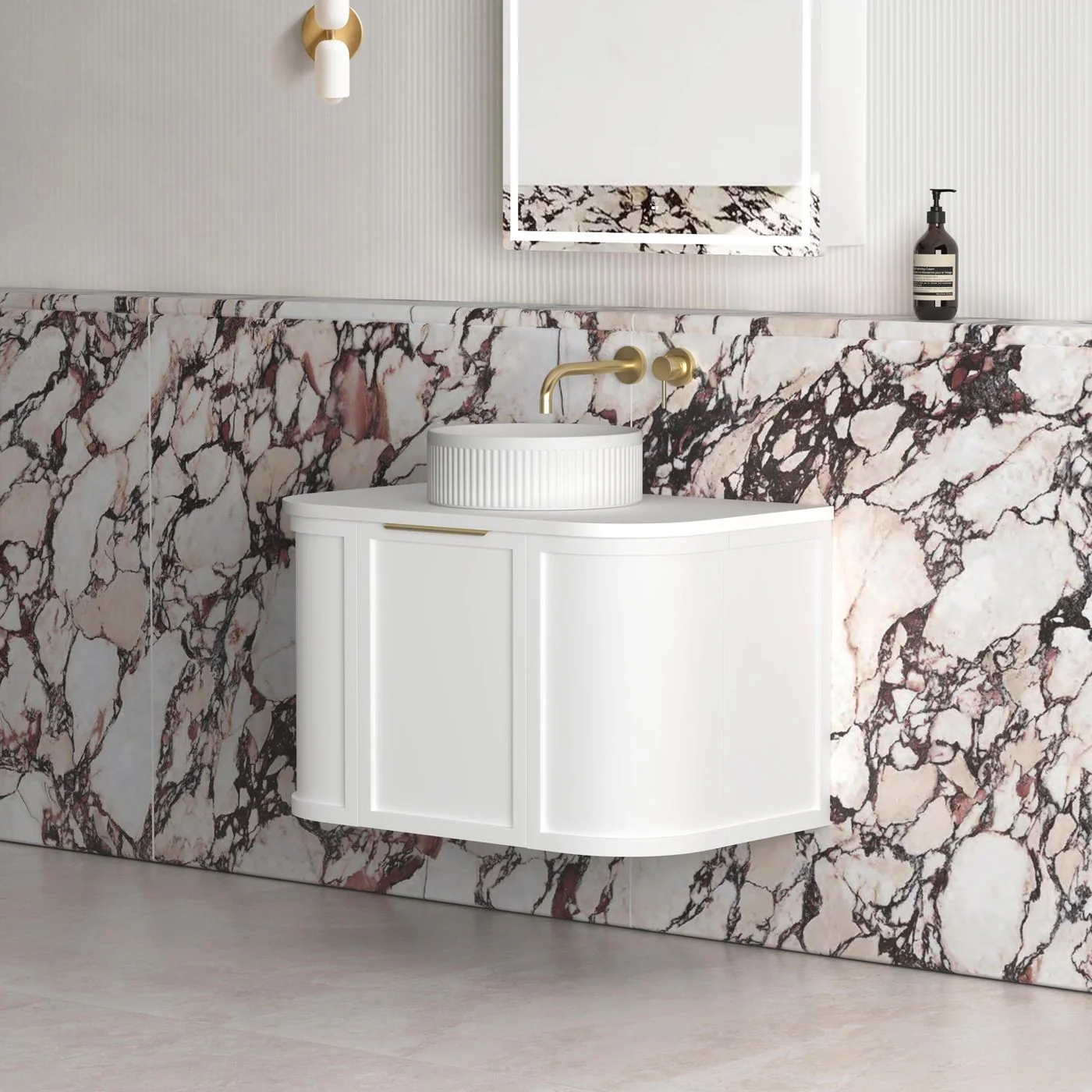 Hampshire 750mm Curved Matte White Wall Hung Vanity - Image 2