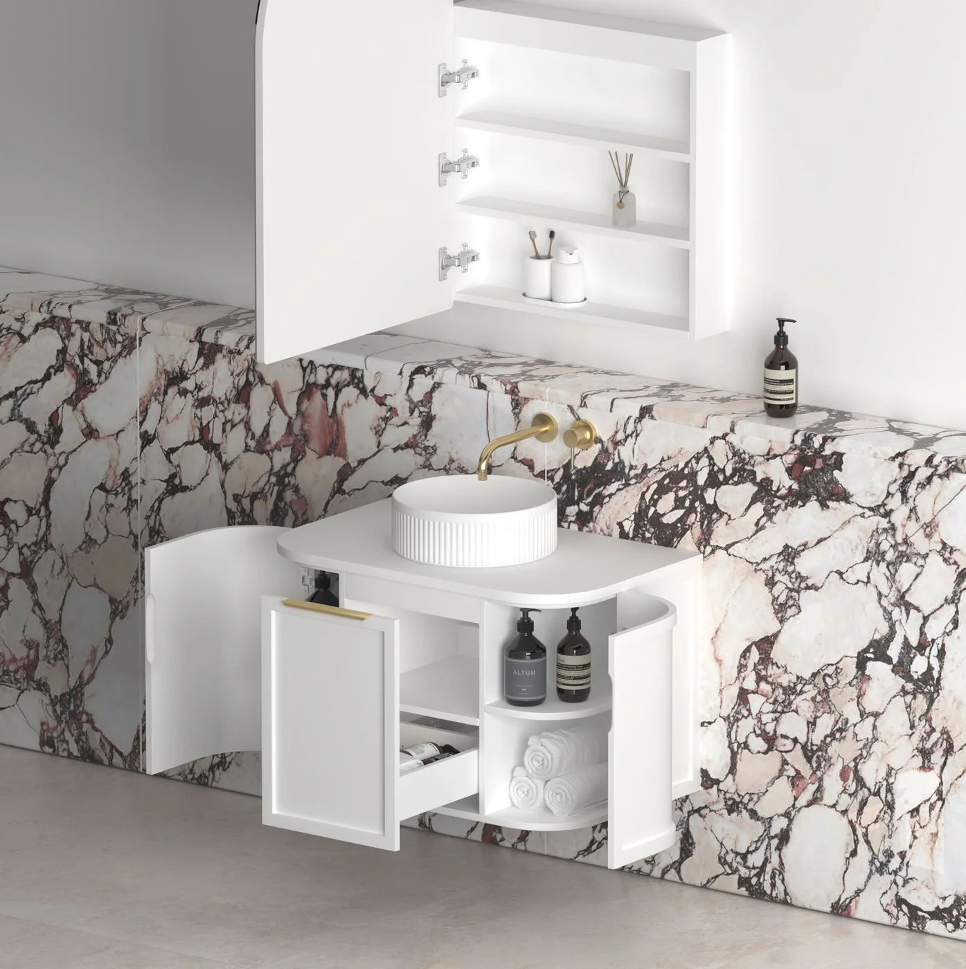 Hampshire 750mm Curved Matte White Wall Hung Vanity - Image 3