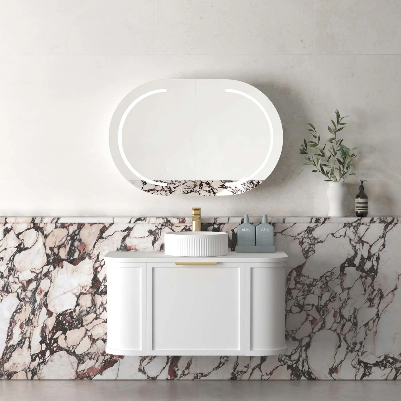 Hampshire 900mm Curved Matte White Wall Hung Vanity