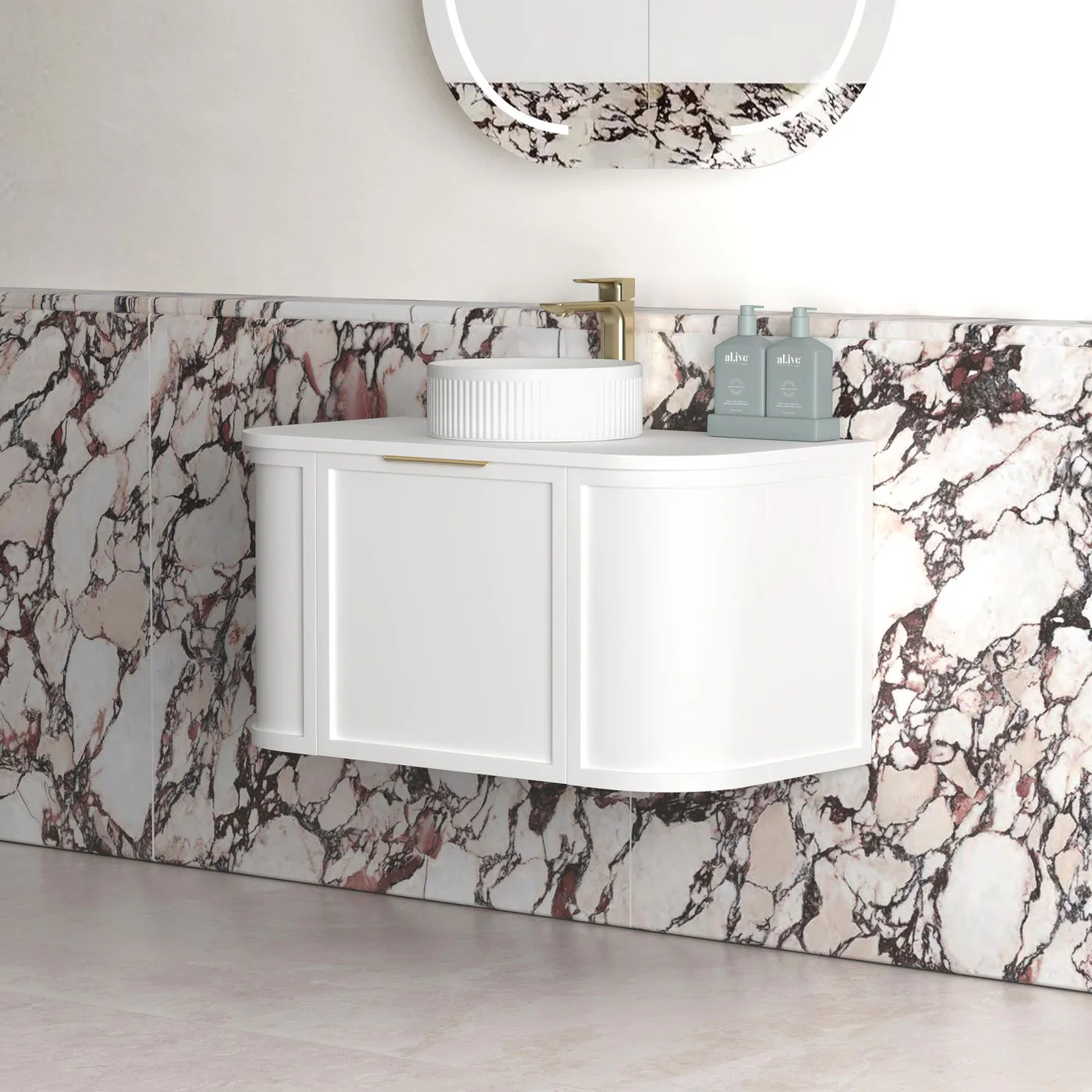 Hampshire 900mm Curved Matte White Wall Hung Vanity - Image 2