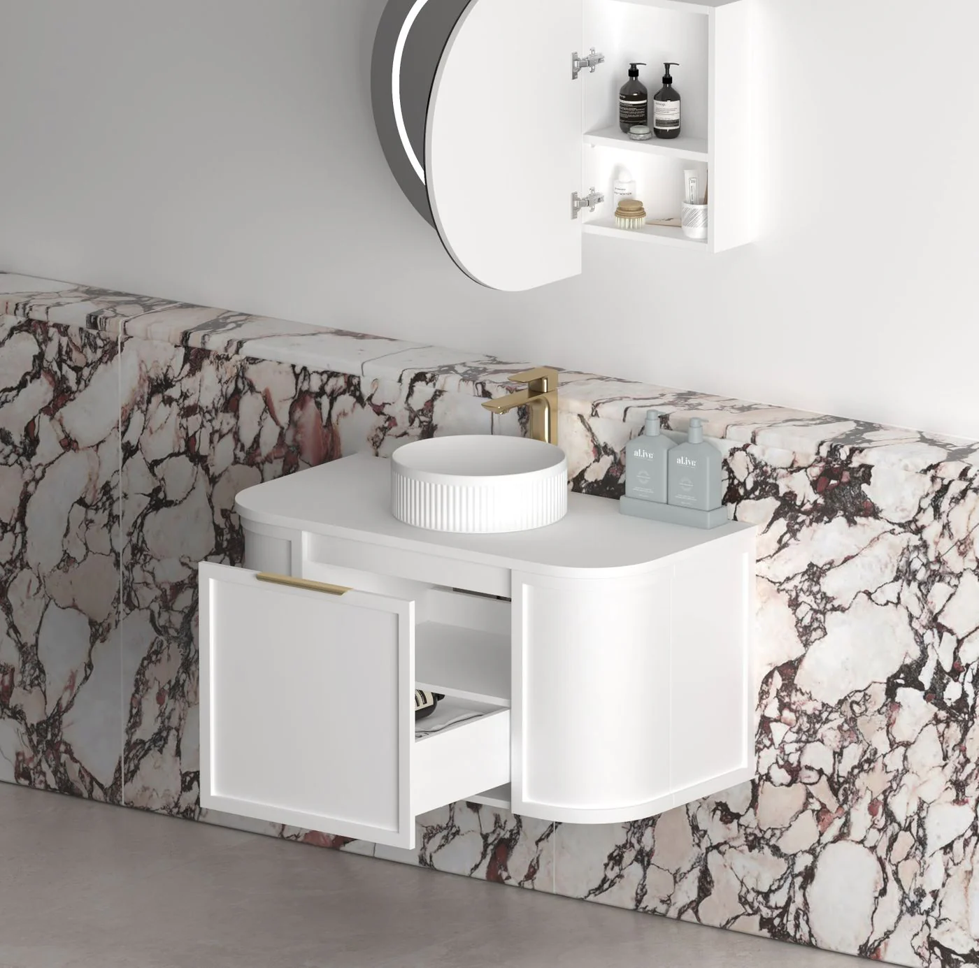 Hampshire 900mm Curved Matte White Wall Hung Vanity - Image 3